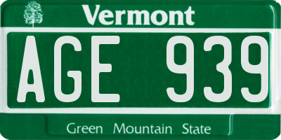 VT license plate AGE939