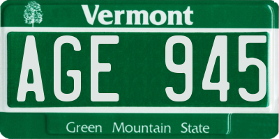 VT license plate AGE945