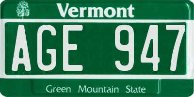 VT license plate AGE947