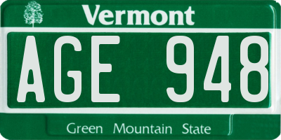 VT license plate AGE948