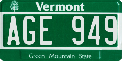 VT license plate AGE949
