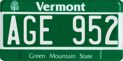 VT license plate AGE952