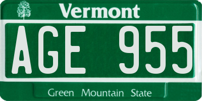 VT license plate AGE955