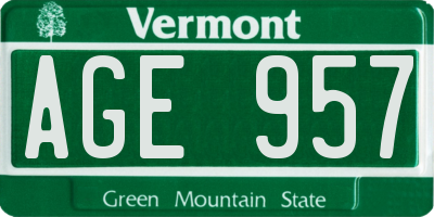VT license plate AGE957