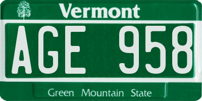 VT license plate AGE958