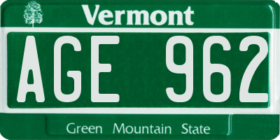 VT license plate AGE962