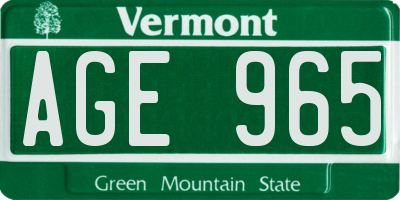 VT license plate AGE965
