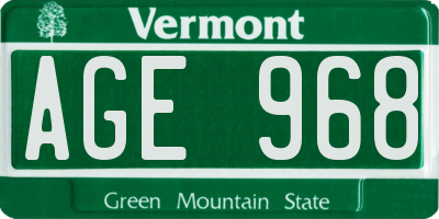 VT license plate AGE968