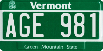 VT license plate AGE981