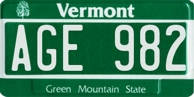 VT license plate AGE982