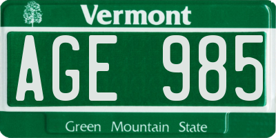 VT license plate AGE985