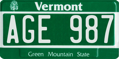 VT license plate AGE987