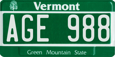 VT license plate AGE988