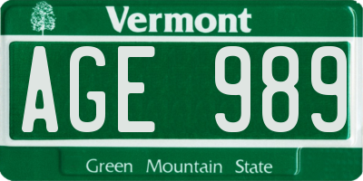 VT license plate AGE989