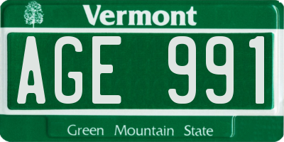 VT license plate AGE991