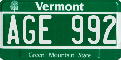 VT license plate AGE992