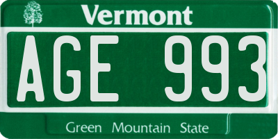 VT license plate AGE993
