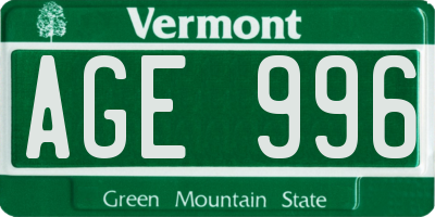 VT license plate AGE996