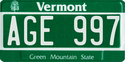 VT license plate AGE997