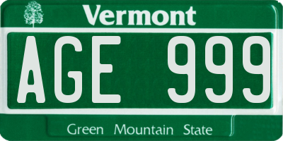 VT license plate AGE999