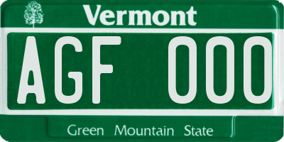 VT license plate AGF000