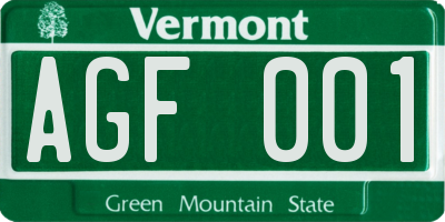 VT license plate AGF001