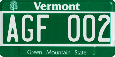 VT license plate AGF002