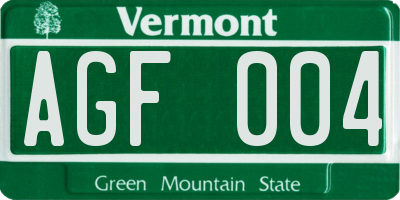 VT license plate AGF004