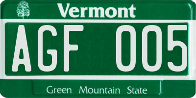 VT license plate AGF005