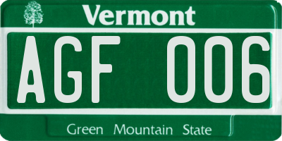 VT license plate AGF006