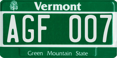 VT license plate AGF007