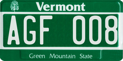 VT license plate AGF008