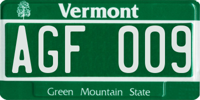 VT license plate AGF009