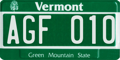 VT license plate AGF010