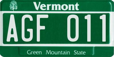 VT license plate AGF011