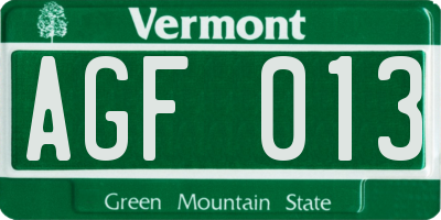 VT license plate AGF013