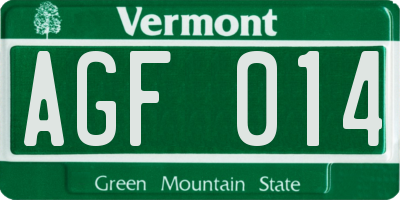 VT license plate AGF014