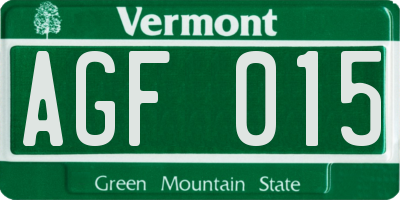 VT license plate AGF015