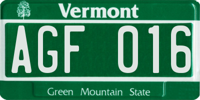 VT license plate AGF016