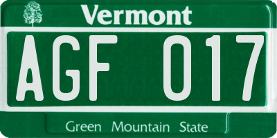 VT license plate AGF017