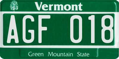 VT license plate AGF018