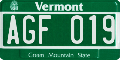 VT license plate AGF019