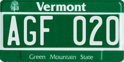 VT license plate AGF020