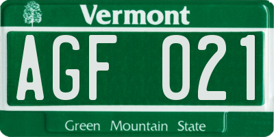 VT license plate AGF021