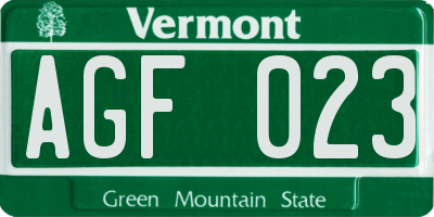 VT license plate AGF023