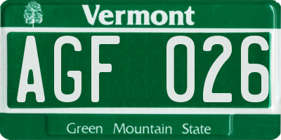 VT license plate AGF026