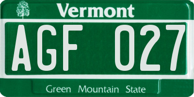 VT license plate AGF027