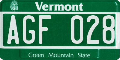 VT license plate AGF028