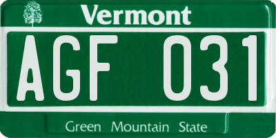 VT license plate AGF031