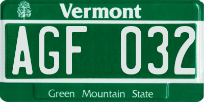 VT license plate AGF032